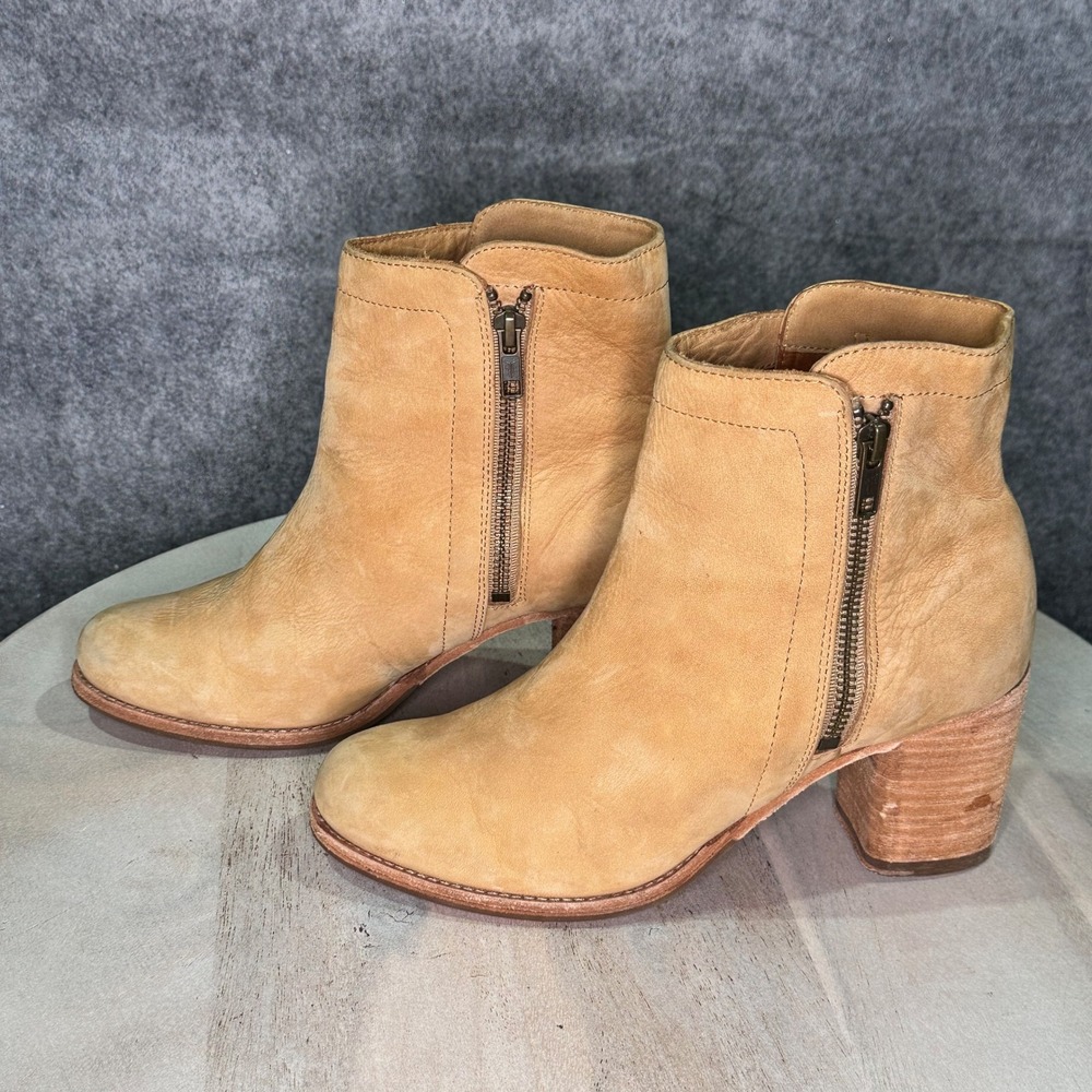 Frye Addie Double Zip Sand Tan Leather Ankle Boots Block Heel Women's Size 7.5 B - Picture 4 of 12